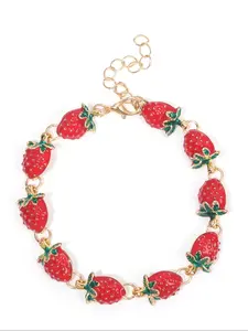 Cute Strawberry Charm Bracelet, Stackable Bracelets, Fashionable Bangle, Fashionable Jewelry for Women & Girls, Trendy All-match & Exquisite Jewelry for Birthday Gift
