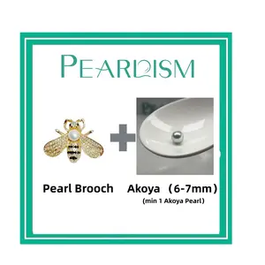 【Simon】Bee Brooch + Akoya 6-7mm ( Min 1 Akoya pearl per shell as gift) 【Open in live】Seawater AKoya Pearl