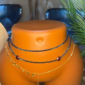 Sahel Midnight Beads and Chain Set with Elegant Gold Accents and Unique dark blue Beads for Stylish Jewelry Lovers