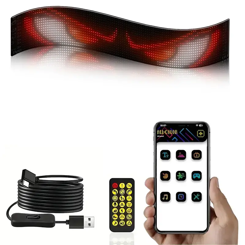Devil's Eye Programmable LED Signage, APP Controlled Scrolling LED Logo Light, Flexible LED Matrix Board, Soft Screen RGB Color Light for Cars, Customized LED Screen, Shop Display Board, Digital Signage