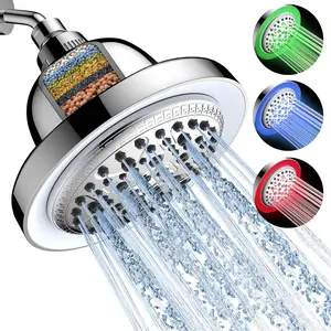 7 Modes LED Color Changing Filtered High Pressure Rain Shower Head - Water Softener Showerhead for Hard Water, Removes Chlorine, Reduces Dry Itchy Skin & Hair