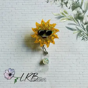 Cool Man Sunshine Badge Reel ~ Retractable ID Badge Holder ~ Handmade ~ Fun Badge Reel ~ sunglasses