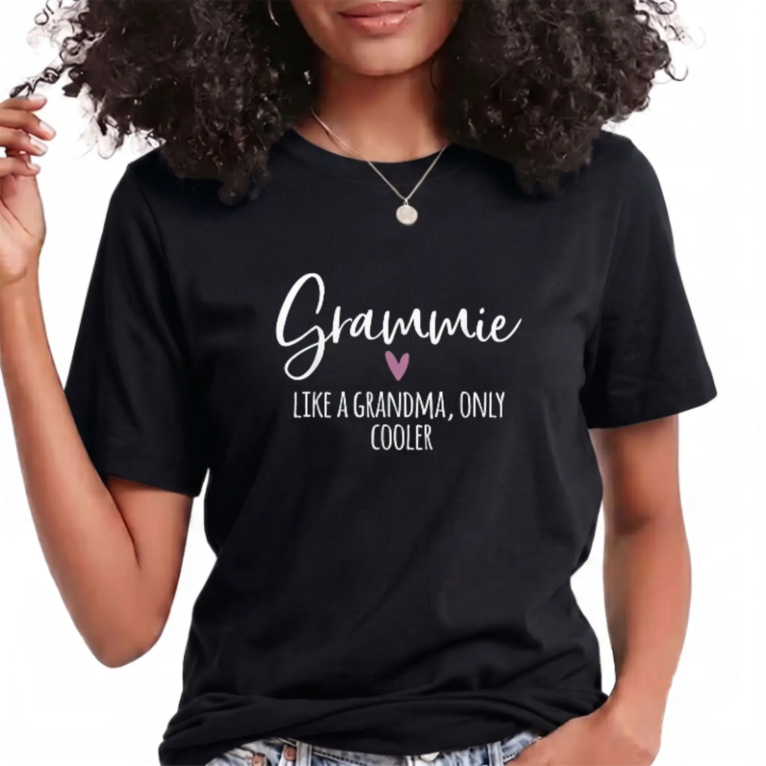 Grammie Like A Grandma Only Cooler Heart Mothers Day Grammie Casual Short Sleeve Cotton T-Shirt
