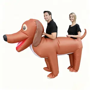 Couple Inflatable Dachshund Costume For Adult 2 People Ride On Blow Up Funny Dog Costumes For Men Women Halloween Cosplay Valentine's Day