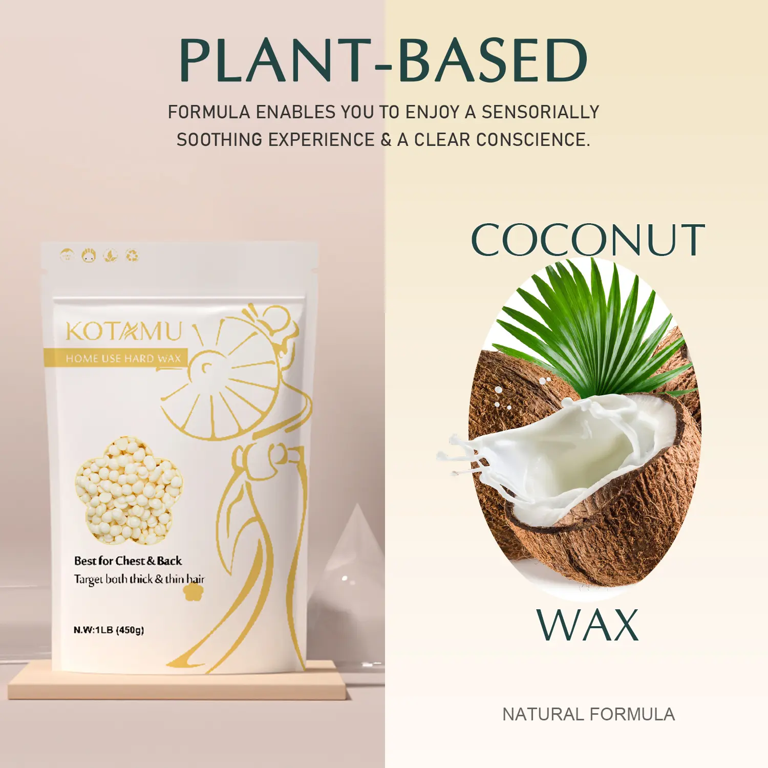 KOTAMU Sensitive Skin Treatment Hard Wax Beads - 1LB At-Home Waxing Supplies, Body Hair Remover for Full Body & Bikini Hair Removal Needs