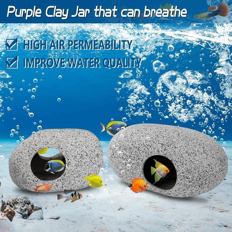 Aquarium Cave Rock Decoration Fish Tank Accessories, Hideaway Bowl for Shrimp Cichlid Small Fish, Decorative Stone House for Aquariums