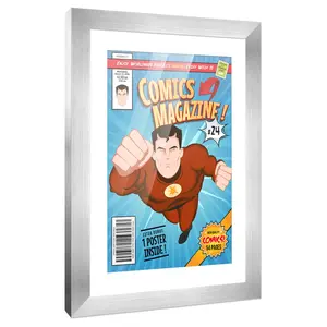 Comic Book Frame with Mat for 1 Silver Age Comic Published Between 1956 and 1970 - Silver Wood Comic Frame With White Mat for 7.125x10.5 Comic - 10x14 Frame Size