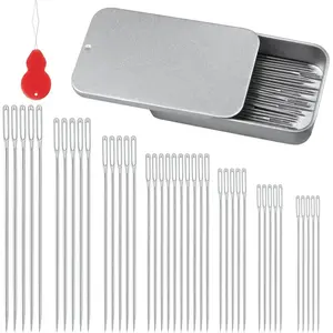 Free shipping/3p 80/40 Large Eye Sewing Needles, 7 Sizes Sewing Sharp Needles, Leather Needle Embroidery Thread Needle, Stainless Steel Yarn Knitting Needles with Threaders for Handsewing Art Crafts
