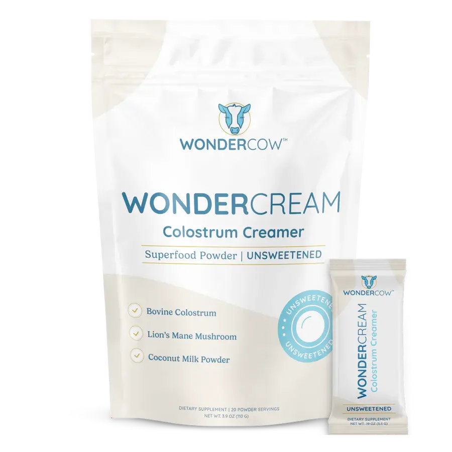 WonderCow, WonderCream Stick Packs, Cognitive Support & Gut Health, w/ Bovine Colostrum and Lion's Mane Mushroom, Focus & Mental Clarity, 20 Servings