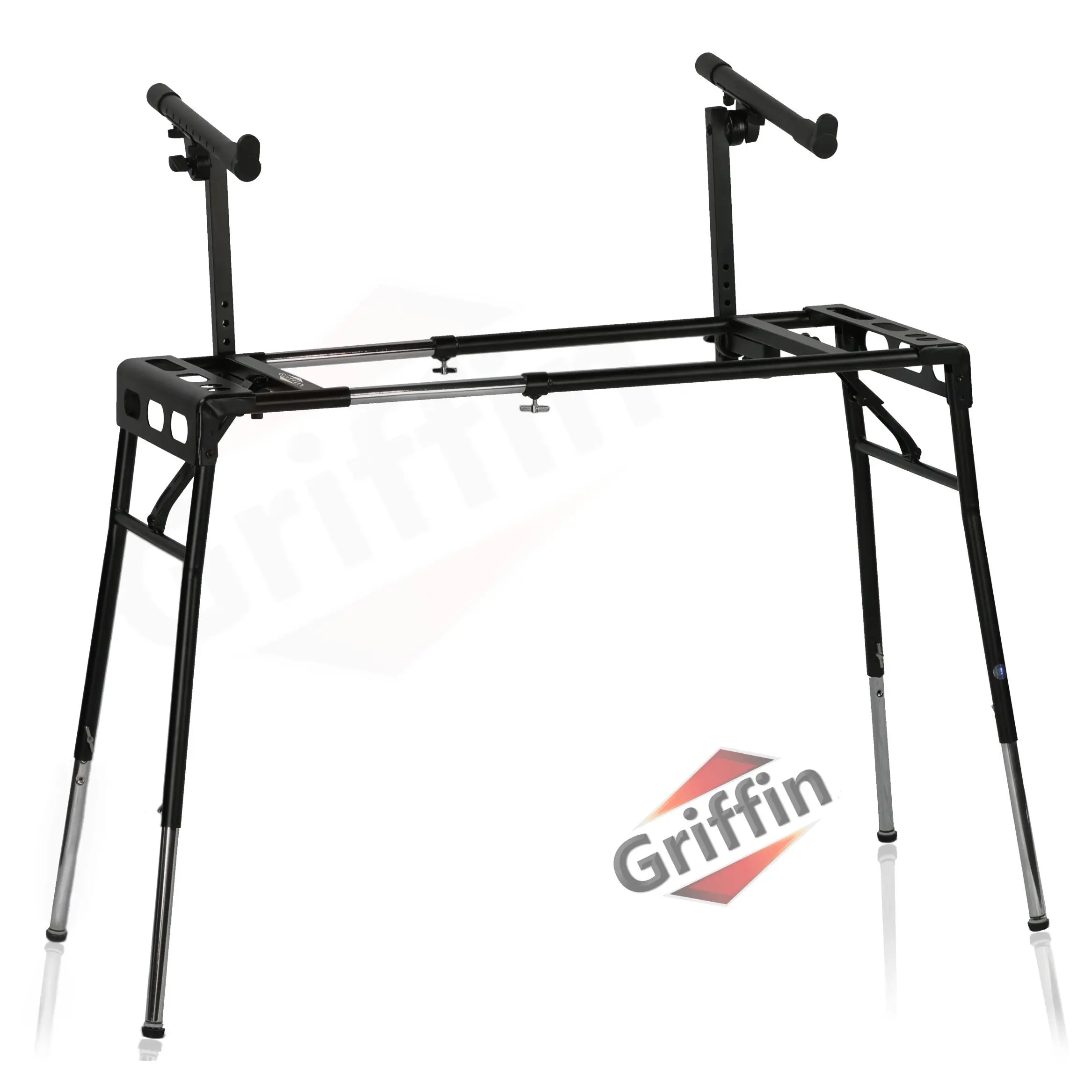 GRIFFIN 2-Tier DJ Coffin Workstation Stand | Double Table Top Keyboard & Laptop Holder | Digital Piano Rack Mount Platform for Studio Mixer Controllers, Turntable, Speakers, & Stage Equipment