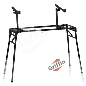 GRIFFIN 2-Tier DJ Coffin Workstation Stand - Double Table Top Keyboard & Laptop Holder Mount