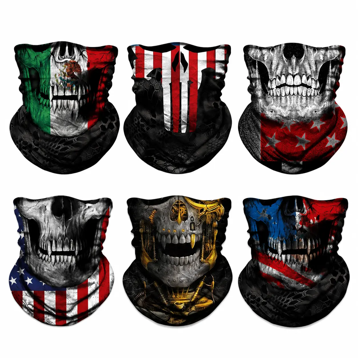 Unisex USA Skull & Flag Pattern Sporty Face Covers & Mask - 1Pc/3Pcs Breathable UV Sun Protection Neck Gaiter Balaclava Bandana for Motorcycle Riding, Hiking, Outdoor US Pride Gear, Uv Protection