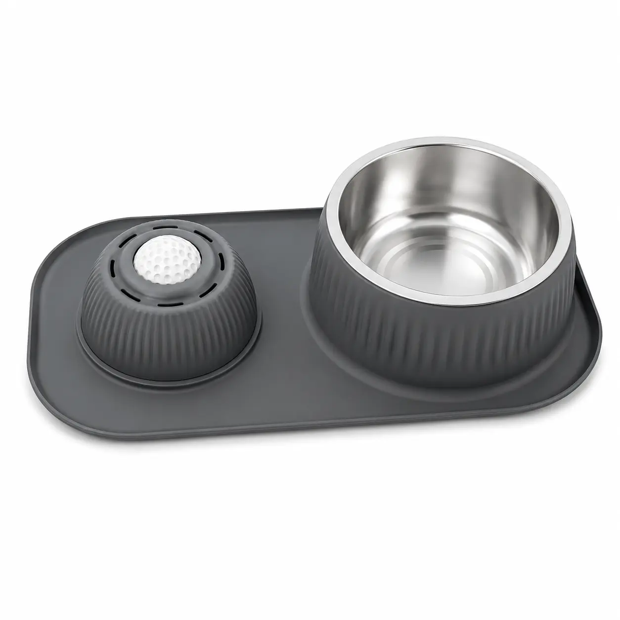 Slow Feeder Dog Bowl Set with Rolling Ball Lick Bowl Stainless Steel Food and Water Bowl Spill Proof Non Slip No Tip Raised Edge Silicone Mat Dog Enrichment Travel Essentials for Small Medium Dogs