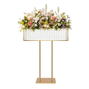 Gold & Crystal Flower Stand with Hanging Pendants, Electroplated Iron Wedding Centerpiece Display Rack, 35.4 Inch Tall Floor or Tabletop Decorative Stand for Party Banquet DIY Decor