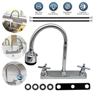 RV Kitchen Faucets,Flexible Spout RV Kitchen Sink Faucet Replacement with Two Handle-8" Main Body,High Arch-360 Swivel Replace for RV Home Campers Motorhomes Travel Trailers#fathersdaygift