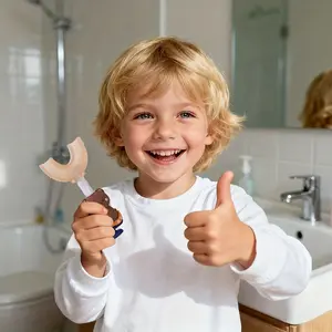 Let Brushing Become a Game! U-Shaped Silicone Toothbrush, 360° Clean Baby Teeth, Cartoon Bear Shape, Kids Love It!, Parenting Must-Have