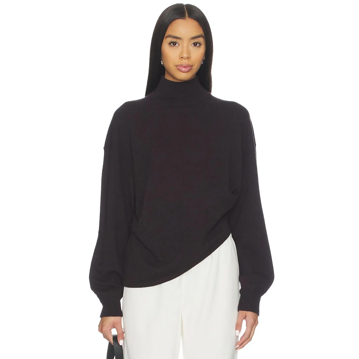 EAVES Allma Asymmetric Sweater in Brown Mahogany
