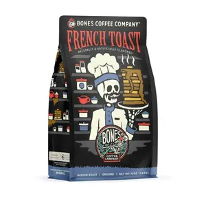 Bones Coffee Company French Toast Ground Coffee Beans, Sweet & Buttery Flavor, Low Acid Flavored Coffee, Made with Arabica Coffee Beans, Medium Roast Gourmet Coffee (12 oz)