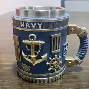 1PC Military Themed 3D Mug - Resin & Stainless Steel Design with Handle, Reusable Coffee/Beer Travel Cup, Perfect Birthday & Holiday Gift for Boyfriend, Dad & Military Enthusiasts