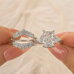 Maxine S925 Sterling silver 5.0Ct Radiant Cut Insert 2PC Engagement Ring,5A Cubic Zirconia Women's Ring Jewelry,Promise Ring for Daily,Travel,Proposal,Wedding,Birthday,Anniversary