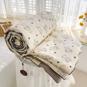 Washed Double-Layer Yarn Summer Quilt Soybean Fiber Printing Summer Blanket Dormitory Summer Quilt Single Quilt Airable Cover Machine Washable