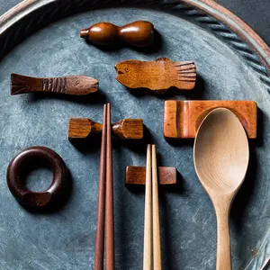 Japanese Style Wooden Chopsticks & Spoon Rest Holder