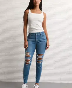 Women's Curvy Fit Cotton Ripped High-Waisted Jegging Pants - Womenswear Denim Bottoms