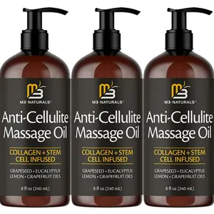 3 Piece M3 Naturals Cellulite Massage Oil 8oz-Smooth the Appearance of Cellulite EI-Body Care & Skin Care Massage Oil Topical Collagen and Plant Stem CellBody Oil to Restore Texture and Elasticity-Soothing Body Oil