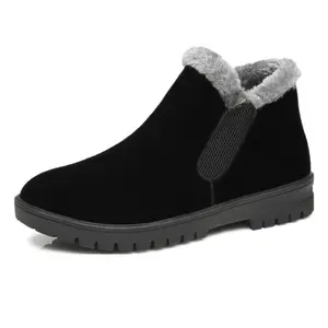 Winter Fleece Snow Boots Men's Genuine Leather Suede High Top Waterproof Non Slip Shoes