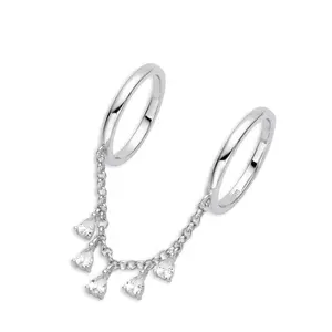 Dangle Cz Chain Double Ring
