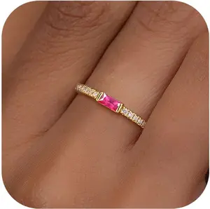 Birthstone Gold Rings for Women Non Tarnish 14K Gold Plated Eternity Stackable Rings Dainty CZ Gemstone Engagement Rings Wedding Band Jewelry Gifts Size 4-10