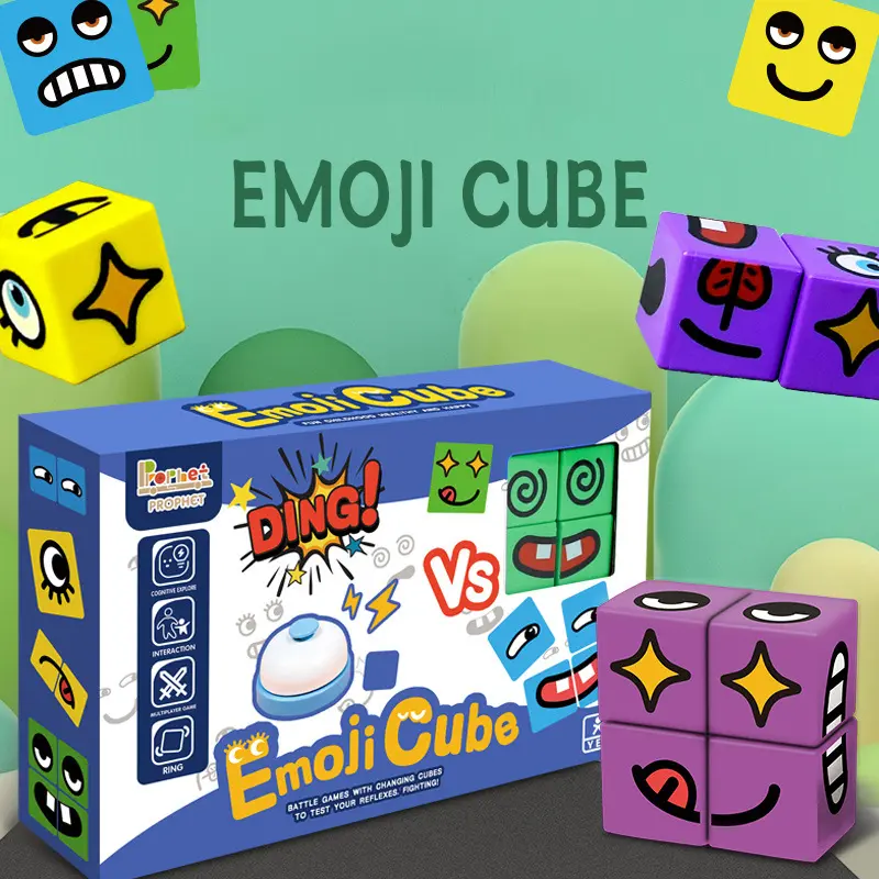 Vibrant Face-Changing Magic Cube Puzzle Building Blocks - Expression Match Shape Sorter Toy for 2-4 Players Ages 2+, Learning Tool with Wacky Challenges, Birthday Gift for Autistic Kids, Speech Therapy & Early Strategy Aid