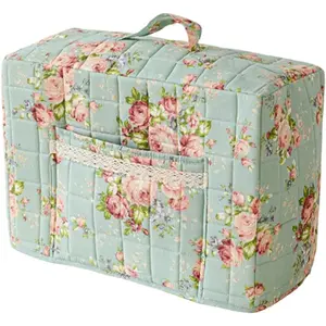Sewing Machine Dust Cover, Floral Quilted Sewing Machine Cover with Pocket, Craft Room Sewing Supply Organizer (Green, 17 Inches)