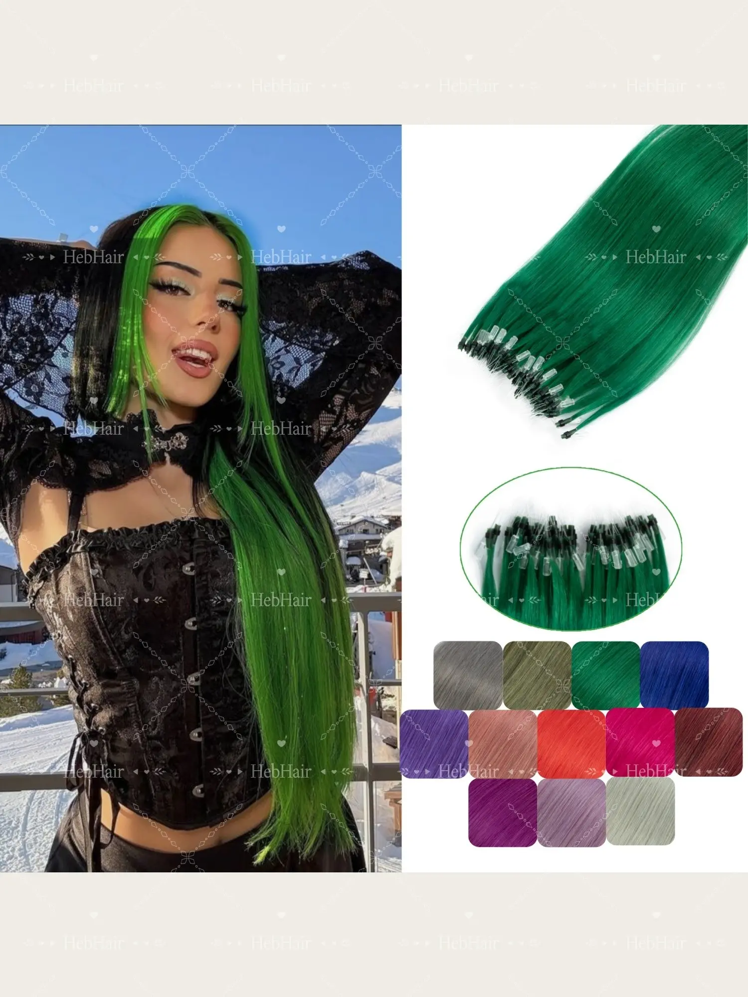 Natural Human Hair Extensions with Colored Micro Loops, Human Hair Highlights, Premium Human Hair, Easy to Install, 50 Strands Per Pack, 30g, Perfect for Salon Use, Virtually Invisible, Invisible Hair Pieces(pink/purple/blue/green)