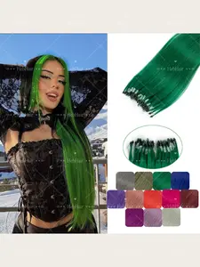 Natural Human Hair Extensions with Colored Micro Loops, Easy to Install, 50 Strands Per Pack, 30g, Perfect for Salon Use, Virtually Invisible, Invisible Hair Pieces(pink/purple/blue/green)