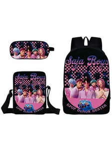 Korean Pop Music Demon Hunter Backpack Set, Unisex Casual Daily Bag, Durable Spacious Design, Perfect for Everyday Use, Fashion Korean Fan Accessory