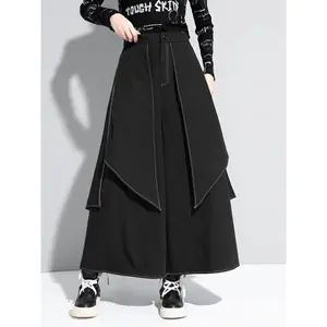 Mens High Waist Striped Long Pants Front Wrapped Trousers Culottes, Casual Fit Trousers