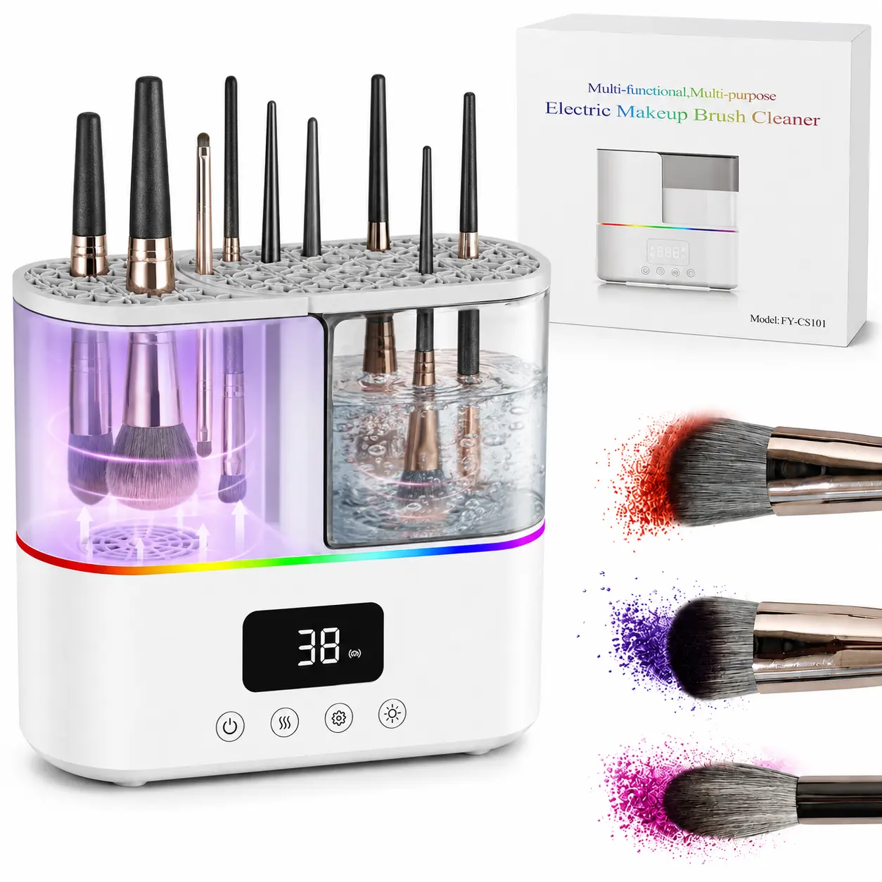 2 in 1 Electric Makeup Brush Cleaner, Automatic Deep Ultraviolet Drying for Brushes, beauty eggs, and cotton pads, Professional Cleansing Tool