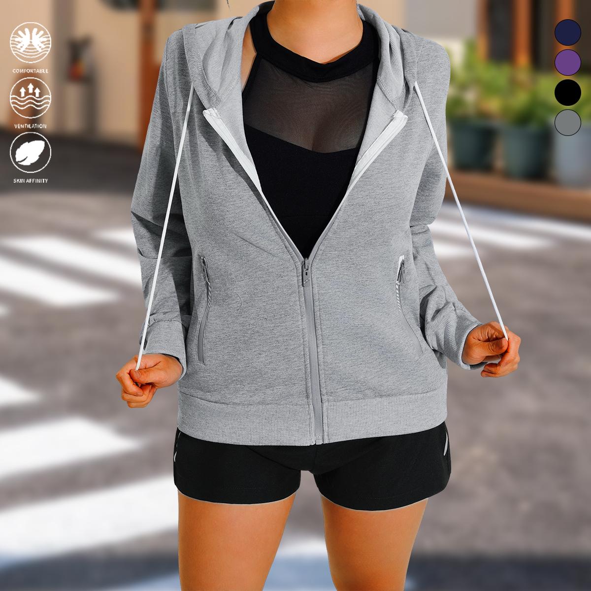 2-pack women’s casual hooded sweatshirt cardigan set, lightweight women’s outerwear, solid color, suitable for outdoor sports and casual wear, womenswear