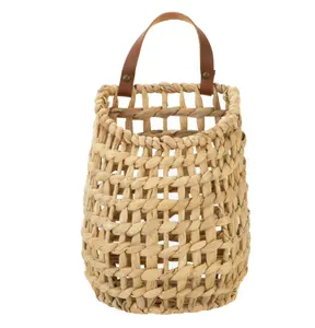 Water Hyacinth Hanging Basket with Faux Leather Strap