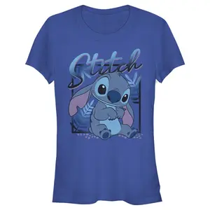 Juniors Womens Lilo & Stitch Distressed Poster Stitch T-Shirt