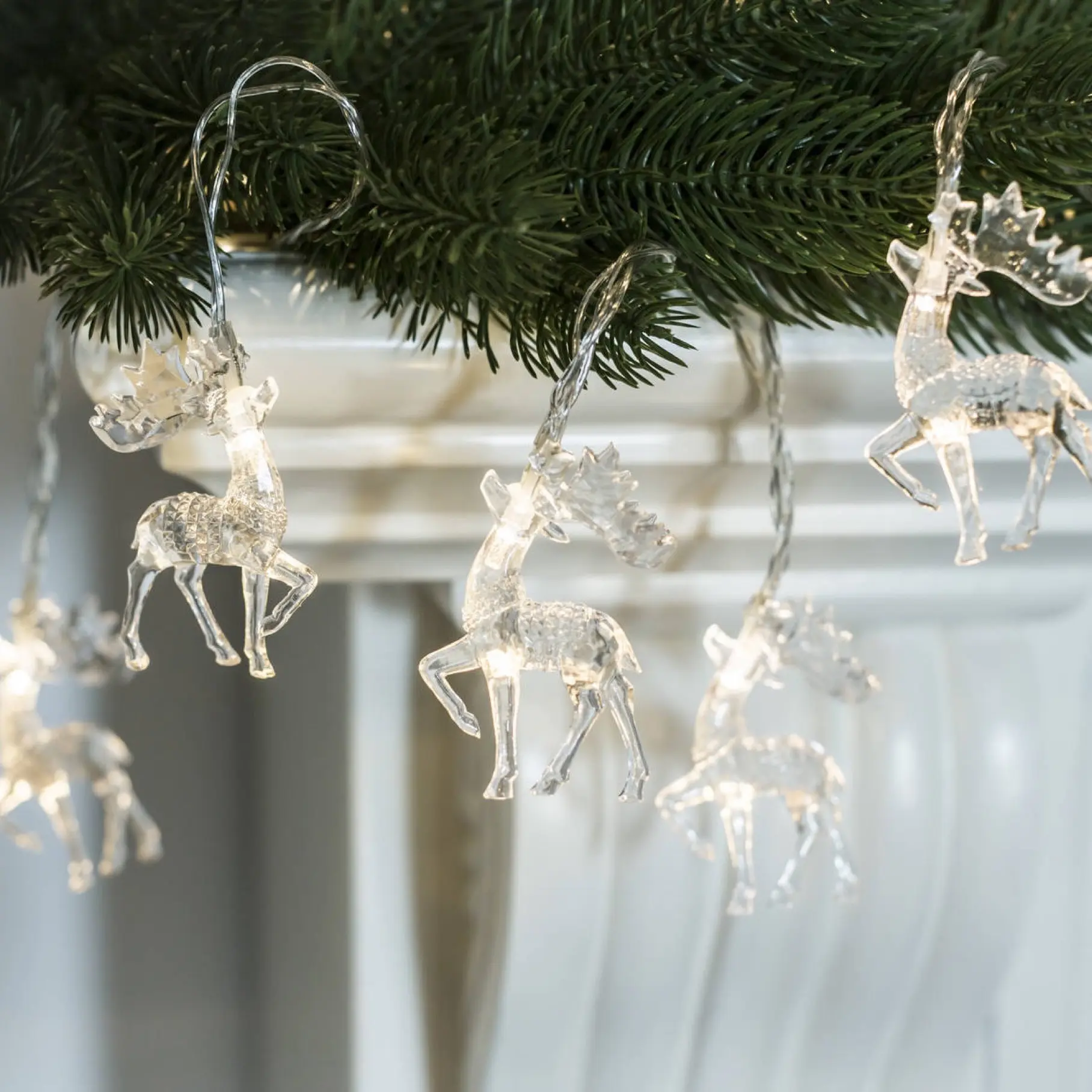 Christmas Lights Reindeer String Lights - 5 ft 10 LED Warm White Battery Operated Christmas Decorations Tree Wall Fairy Room Farmhouse Ornaments Set Pack
