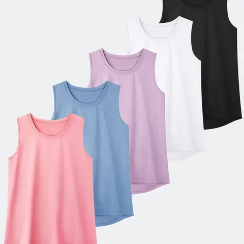 summerwins Women's Tank Tops Quick Dry Athletic - 5-Pack Breathable Loose Fit Sleeveless Crew Neck Polyester Blend Workout Gym Yoga Apparel, Assorted Colors for Everyday Active