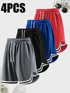 Men's Casual Sports Mesh Basketball Shorts, Quick-Dry Elastic Waist Shorts Fashion Outdoor Five-Quarter Short Pants, Comfortable and Stylish