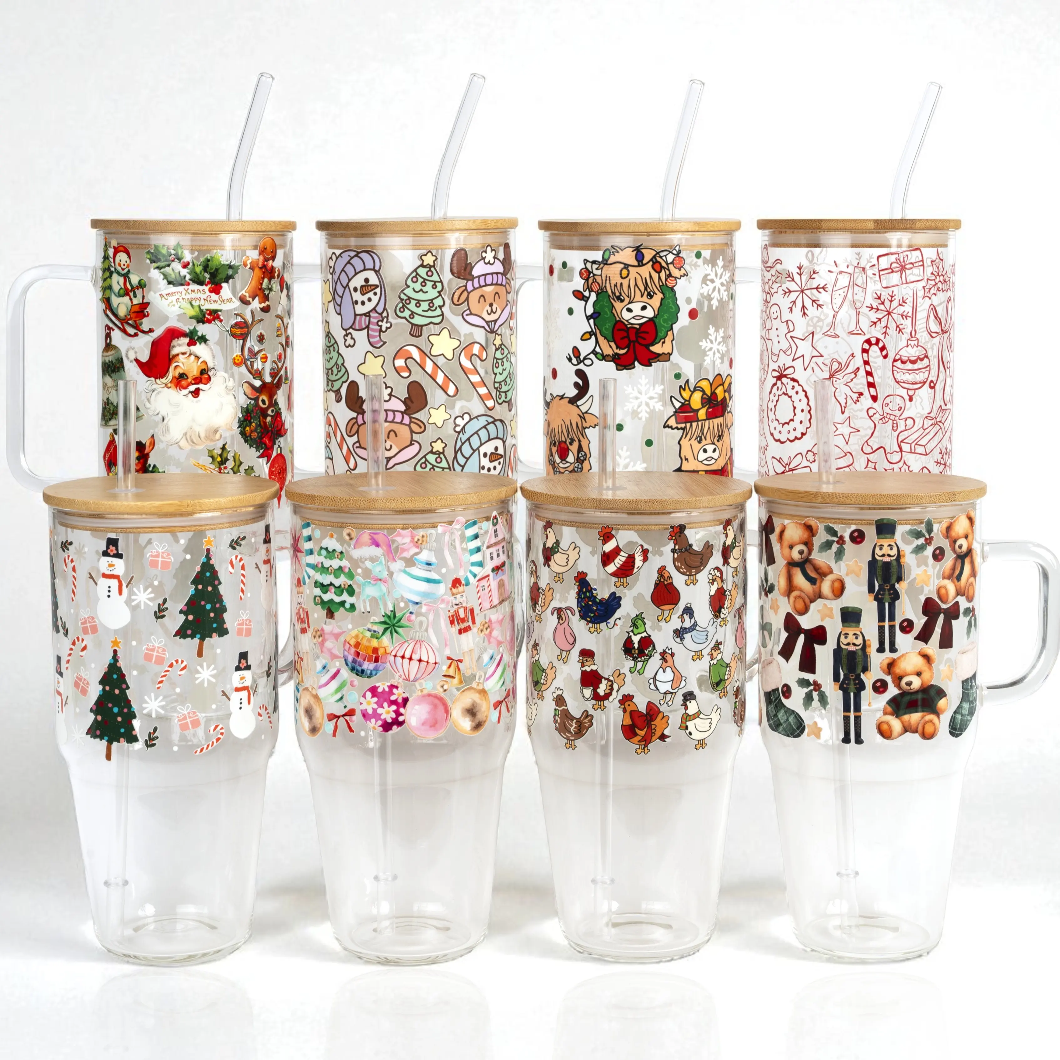 Christmas 40oz Glass Tumbler with Lid and Straw, Iced Coffee Drinkware, Gift for Her, Acrylic Tumbler, water bottle for women, christmas gift, Bamboo, Cup