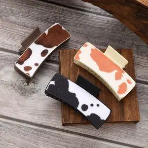 Western Farm Style Cow Pattern Faux Leather Hair Claw Clip for Women Handmade Tassel Design Stylish & Trendy 26g Lightweight