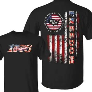 [SALE UP TO 50%] 1776 America T-Shirt Vintage Patriotic USA Flag Graphic Black Gift for 4th of July, Veterans, Proud American