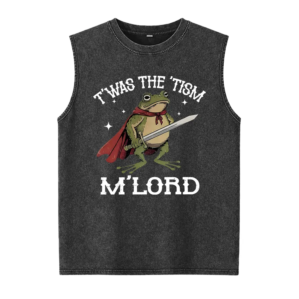 T'was the 'Tism M'Lord Washed Vest Funny Autism Washed Vest, Autism Gift, Frog with a Sword Tee, Medieval Knight Frog, Weirdcore Meme Shirt，Black-Hoodie-front Black-Sweatshirt-front