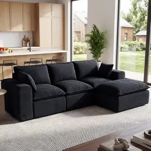 108"L-Shaped Modular Sectional Couch, 4-Seater Cloud Sofa with Movable Ottoman, Soft Stain-Resistant Chenille Fabric, Easy to Clean Contemporary Sofa for Living Room