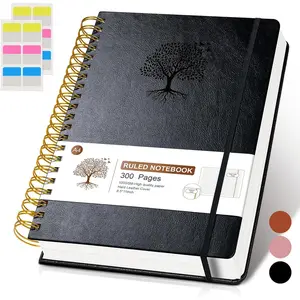 Lined Spiral Notebook Journal 8.5"x11", 300 Pages Hardcover Leather Journals for Women Men, A4 Large College Ruled Notebooks, 100 GSM Thick Paper, Spiral Bound Journaling for Writing Work School,Black